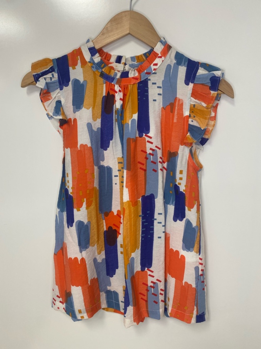 THML Multicolor Abstract Brushstroke Blouse in Blue, Orange, Purple